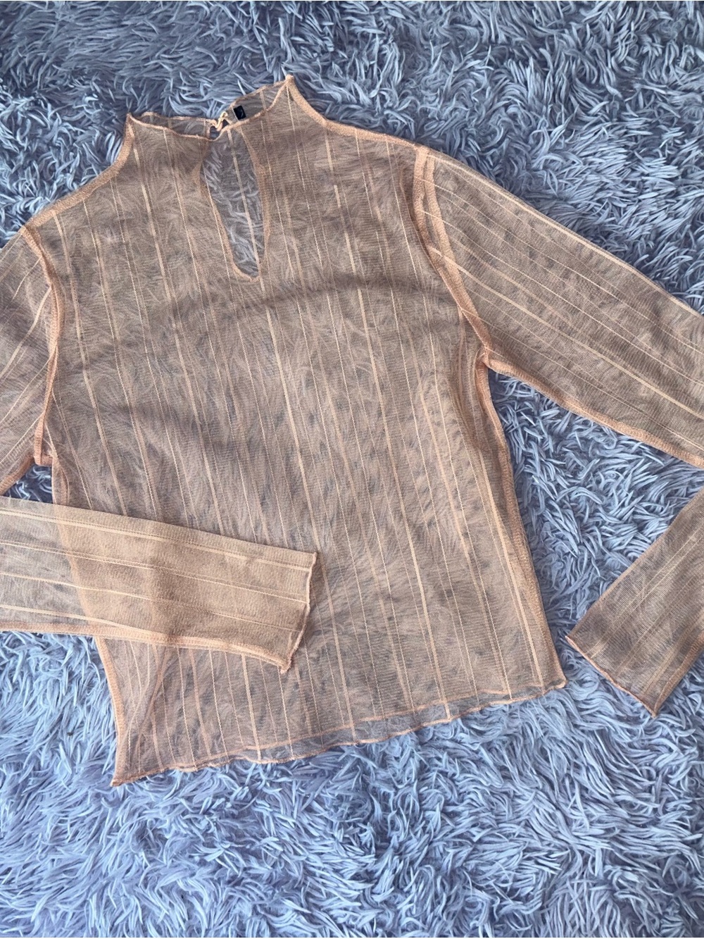 Sheer Peach Long-Sleeve Mock Neck Top